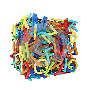 Random multicolored letters forming a cube photo
