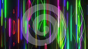 Random multicolored neon lines and wavy shapes, computer generated. 3d rendering changing background