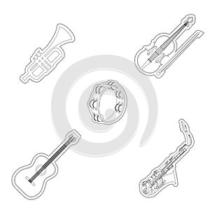 Random musical instruments on a white background