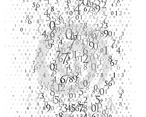 Random numbers 0 and 9. Background in a matrix style. Binary code pattern with digits on screen, falling character.