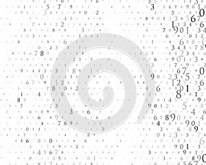 Random numbers 0 and 9. Background in a matrix style. Binary code pattern with digits on screen, falling character.