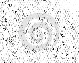 Random numbers 0 and 9. Background in a matrix style. Binary code pattern with digits on screen, falling character.