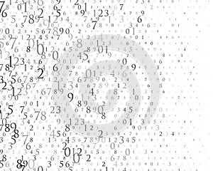 Random numbers 0 and 9. Background in a matrix style. Binary code pattern with digits on screen, falling character.