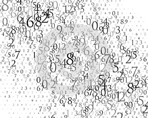 Random numbers 0 and 9. Background in a matrix style. Binary code pattern with digits on screen, falling character.