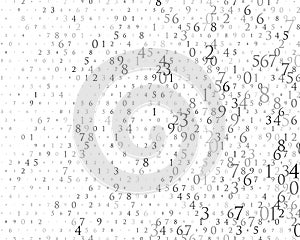 Random numbers 0 and 9. Background in a matrix style. Binary code pattern with digits on screen, falling character.
