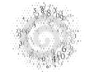 Random numbers 0 and 9. Background in a matrix style. Binary code pattern with digits on screen, falling character.