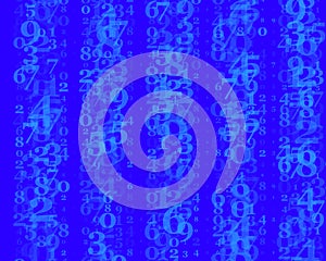 Random numbers 0 and 9. Background in a matrix style. Binary code pattern with digits on screen, falling character.