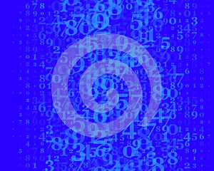 Random numbers 0 and 9. Background in a matrix style. Binary code pattern with digits on screen, falling character.