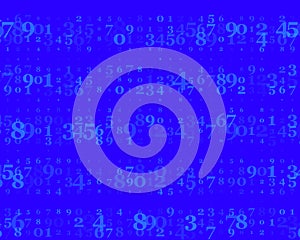 Random numbers 0 and 9. Background in a matrix style. Binary code pattern with digits on screen, falling character.