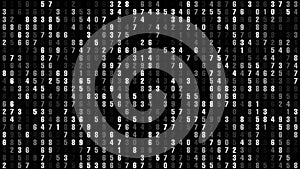 Counting dynamic numbers on black background for data science and technology infographic with numerical code and random number