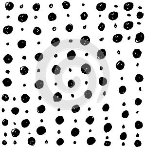 Random pattern of black polka dots on white background - vector illustration. Random pattern polka dots. Black and white