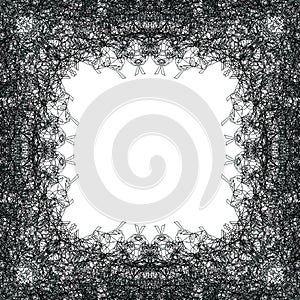 Random polygon line. Complex techno-structure illusion abstract background. Halftone pattern. Black and white shape of different