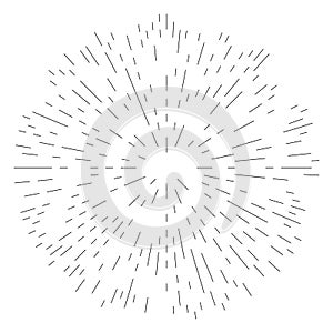 Random radial, circular lines. Abstract geometric circle vector element. Burst, spiral, swirl effect