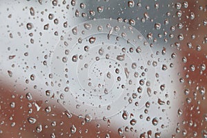 Random Raindrop Transparent on the Glass Window After Rainy Day