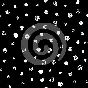 Random scattered polka dot pattern, abstract black and white background, white dots on black