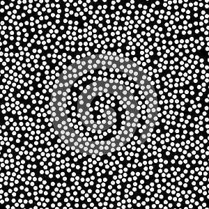 Random scattered polka dot pattern, abstract black and white background, white dots on black