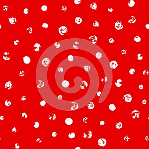 Random scattered polka dot pattern, abstract red and white background, white dots on red