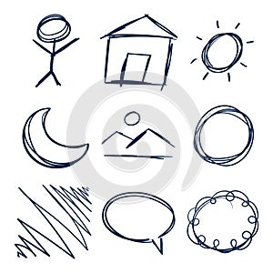 Random Scribbles Set. Hand Drawn Scribbles Doodle Vector Set