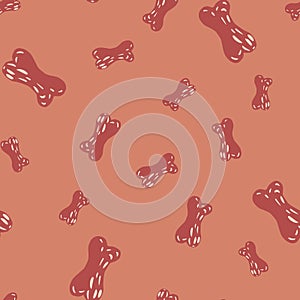 Random seamless pattern with simple bones silhouettes print. Pale pink palette. Spooky halloween design