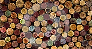 A random selection of used wine corks, some with vintage years.