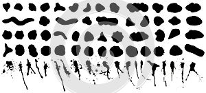 Random shapes, black bloods and splashes of irregular shape. Abstract organic silhouettes - inkblot, liquid amorphous photo