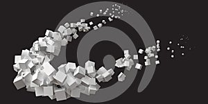 Random sized cubes rotating in eliptic orbit.