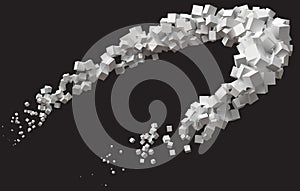 Random sized cubes rotating in eliptic orbit.