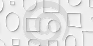 Random sized large white offset square and circle frames geometry objects background wallpaper banner pattern