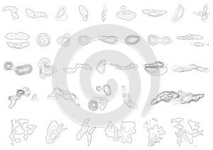 Random topographic contour background. Elevation mountain contour map vector. Topography island map grid.