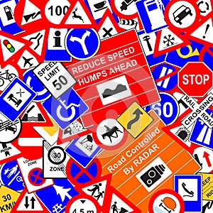 Random traffic signs abstract background