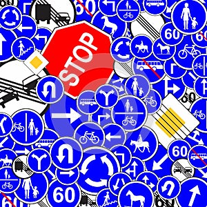 Random traffic signs abstract background