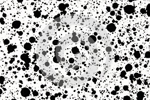 Random watercolor speckle dots. Brush painted stains. Black ink spots on white background