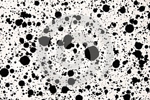 Random watercolor speckle dots. Brush painted stains. Black ink spots on white background