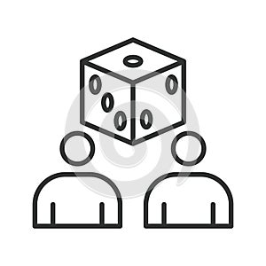 Randomization icon in line design. randomization, study dice, participant assignment, trial chance, allocation method on white