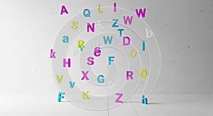 Randomly arranged 3D letters in a