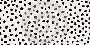 Randomly placed polka dots, hand drawn spots Seamless pattern with doodle circles and geometric shapes. Trendy hand drawn textures