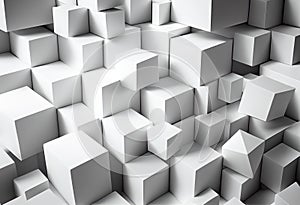 Randomly positioned and scaled white cube boxes bloc illustration. AI generative