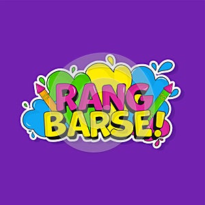 Rang Barse! Font With Water Guns Pichkari In Sticker Style On Purple