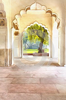 Rang Mahal colorful painting, Red Fort, Lal Qila, Delhi India.