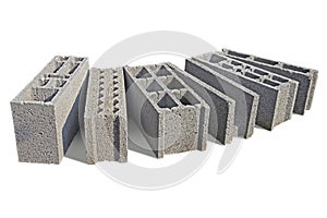 Range of different models of concrete blocks intended for the construction of building or house
