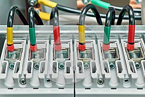 Range of electrical wires or cables are connected to the power circuit breakers.