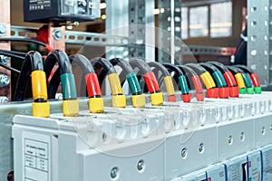 Range of electrical wires or cables are connected to the power circuit breakers.