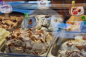 Range of ice cream in Italian cafe