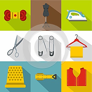 Range of tools for dressmakers icons set photo