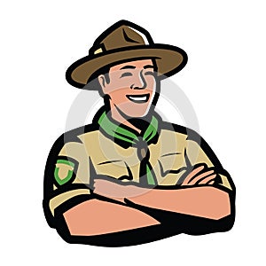 Ranger in uniform. Scout, camping symbol vector illustration