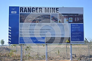 Ranger Uranium Mine sign near Jabiru in the Northern Territory of Australia