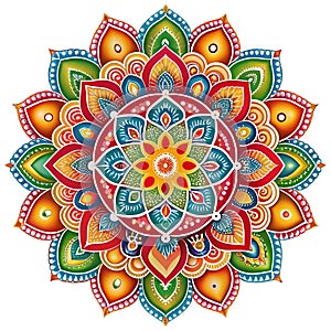 Rangoli colored patterns on white background photo