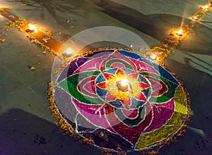 Rangoli at Tihar Deepawali festival and Newari New Year in Kathmandy