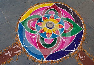 Rangoli at Tihar Deepawali festival and Newari New Year in Kathmandy