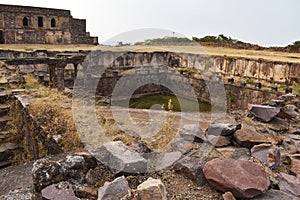 Rani Talab Infront of Rani Mahal and Badal Mahal at Raisen fort. Madhya Pradesh, India. Fort was built-in 11th Century AD, Madhya